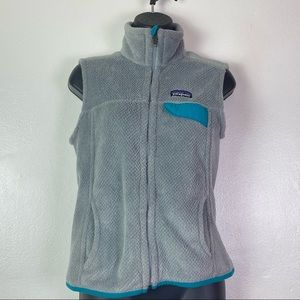 Patagonia Polartec Gray & Blue Re-Tooled Full Zip Vest S